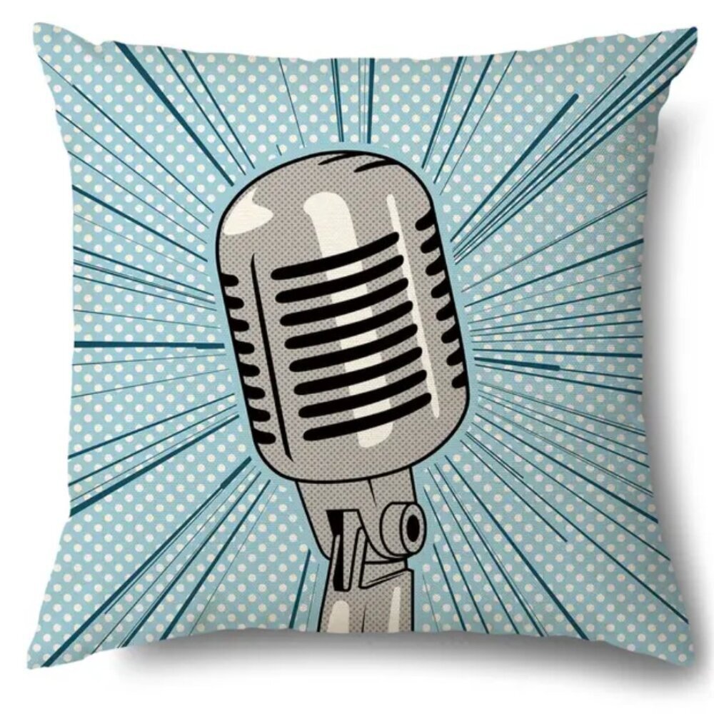 Super cool baby blue vintage microphone graphic canvas pillow cover